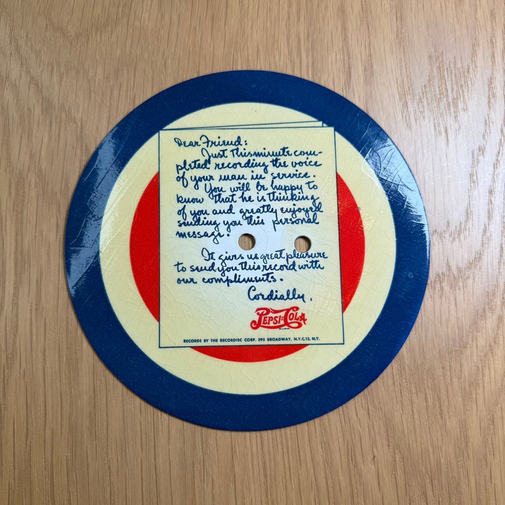 WWII‎ Pepsi-Cola Service Center Voice-O-Gram Record Disc Vintage 1940s Military